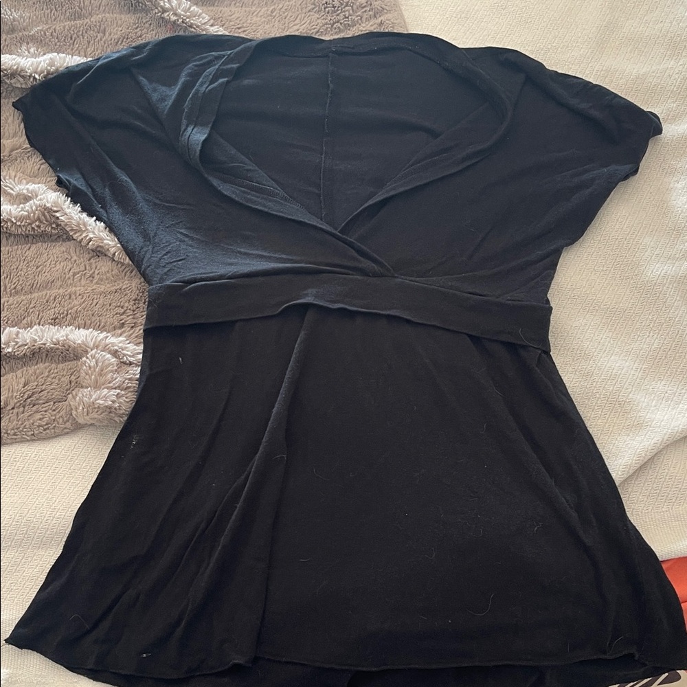 Lilikoi Black V-Neck Short Sleeve Faux Wrap Top